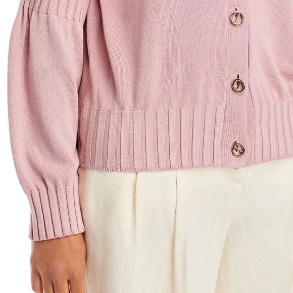 Nancy Yang Pink Ruched Long Sleeved Women’s Cardigan Ribbed Cuffs Size Medium - Picture 6 of 6